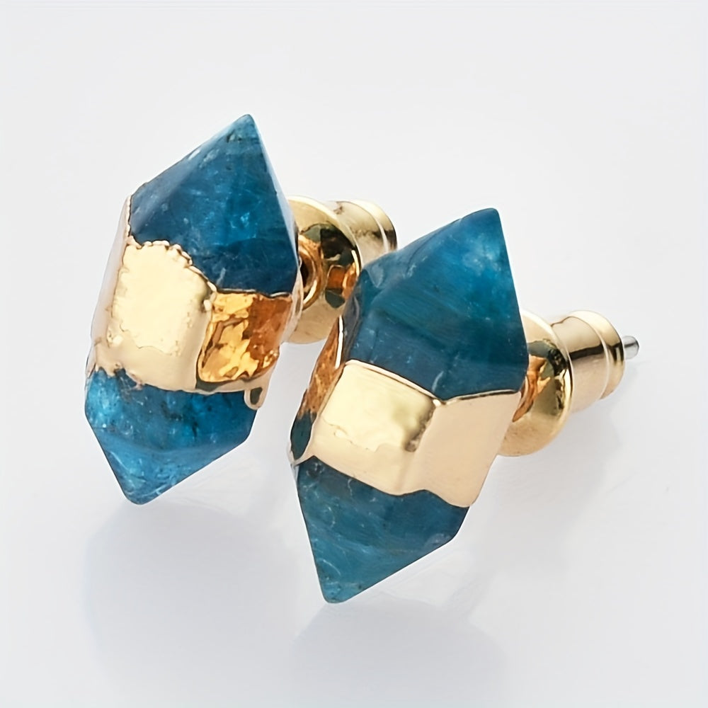 14K oltin qoplamali zamonaviy olti burchakli quloq uzuklari, tabiiy tosh va 925 kumush quloq ignasi - mis aksentlari, kundalik kiyim va sovg'a uchun mukammal minimalist dizayn, noyabr oyining tug'ilgan toshi.