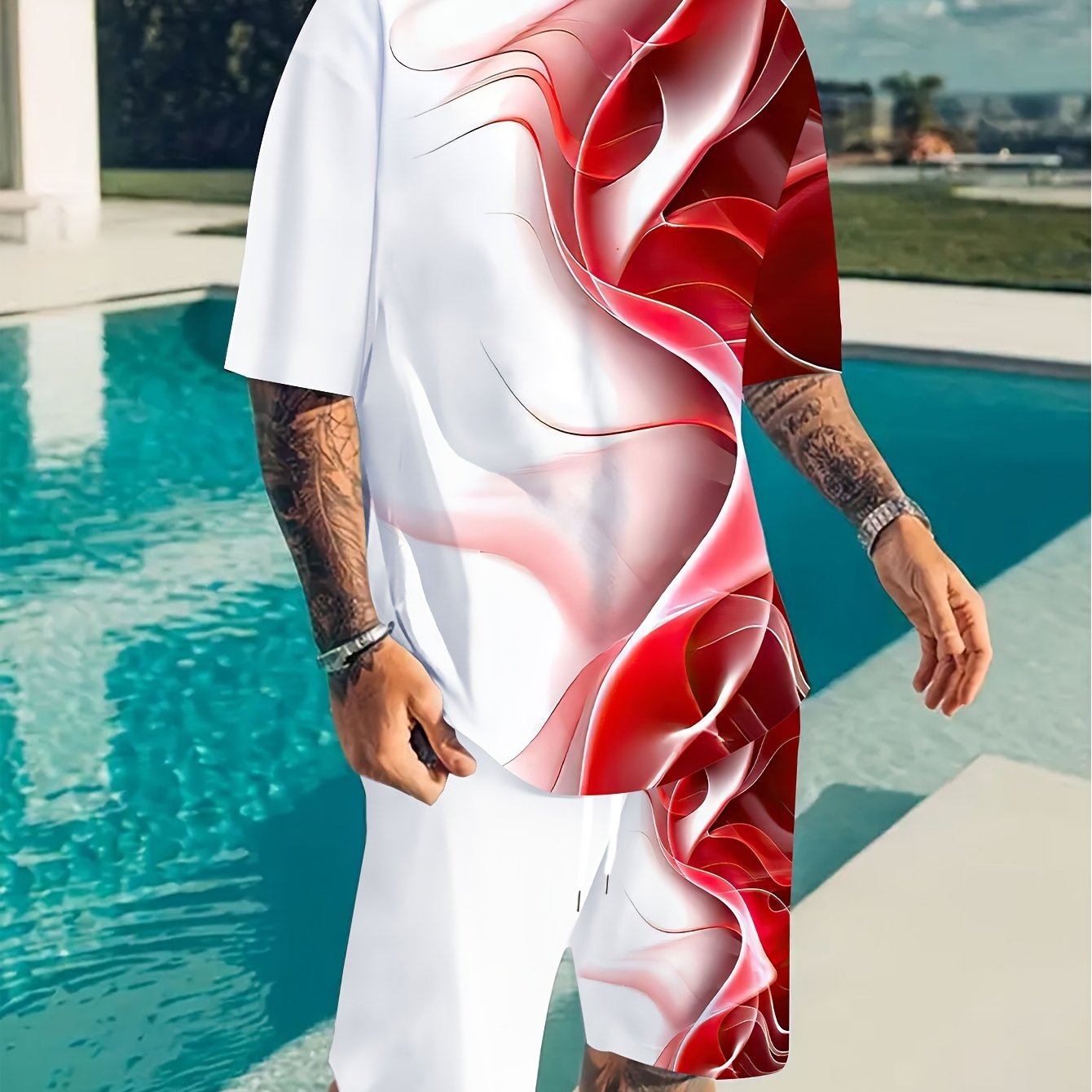 Мужской комплект из футболки и шортов большого размера с повседневным графическим принтом, летний наряд