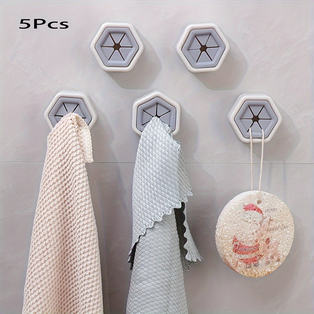 Hexagonal Wall Hooks Set for Towel Storage, Creative Hole-Free Racks, Kitchen Accessories