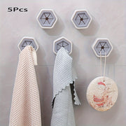 Hexagonal Wall Hooks Set for Towel Storage, Creative Hole-Free Racks, Kitchen Accessories