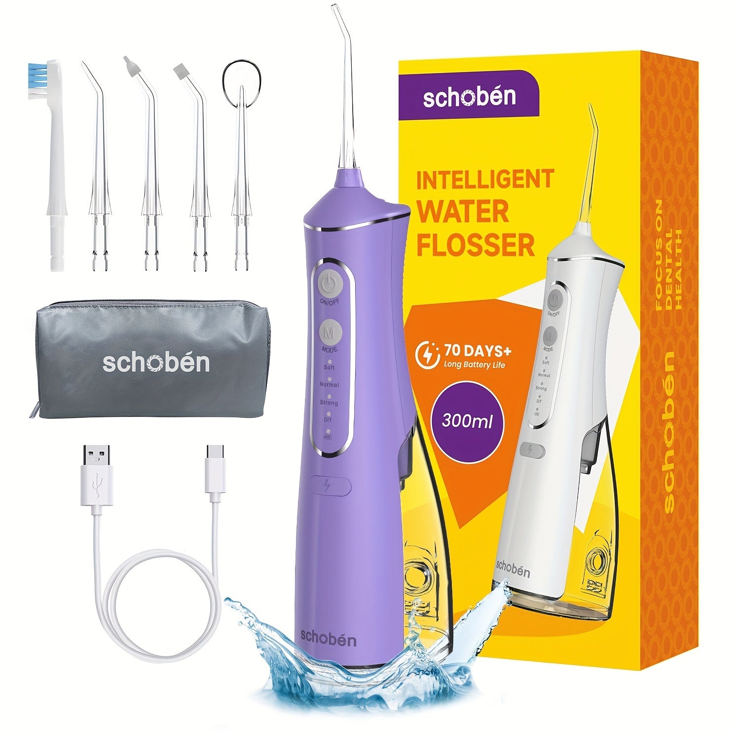 Hilo dental inalámbrico portátil, limpiador de dientes recargable, depósito de 300 ml