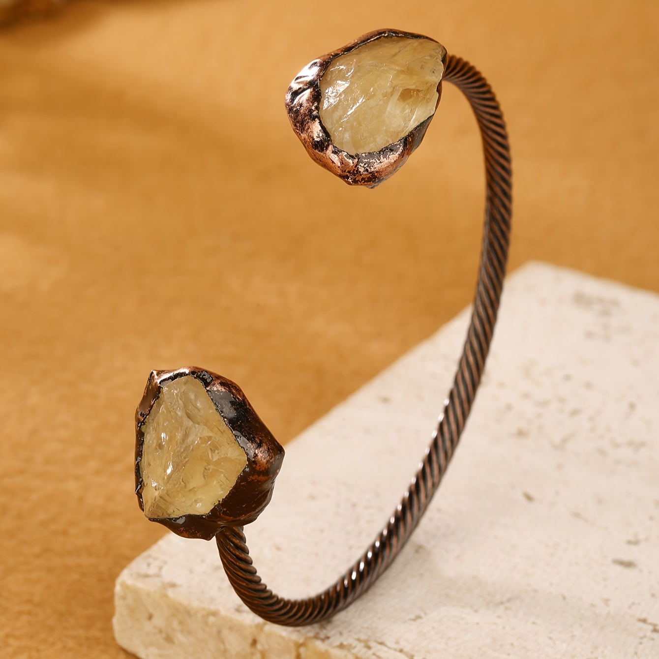 Vintage Bohemian Copper Bracelet with Amethyst Citrine and White Crystals for Women