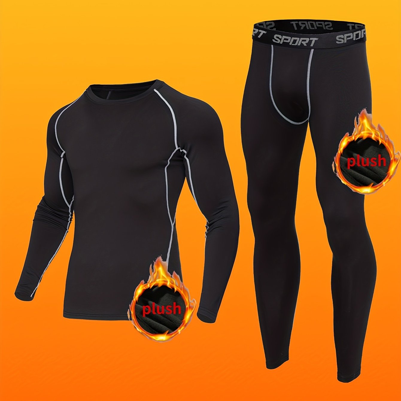 Erkaklar uchun sport, ochiq havoda faoliyatlar va qish kiyimlari uchun iliq ichki kiyim to'plami. Uzoq qo'lqopli yumaloq bo'yinli yuqori va pastki qismlarni o'z ichiga oladi.