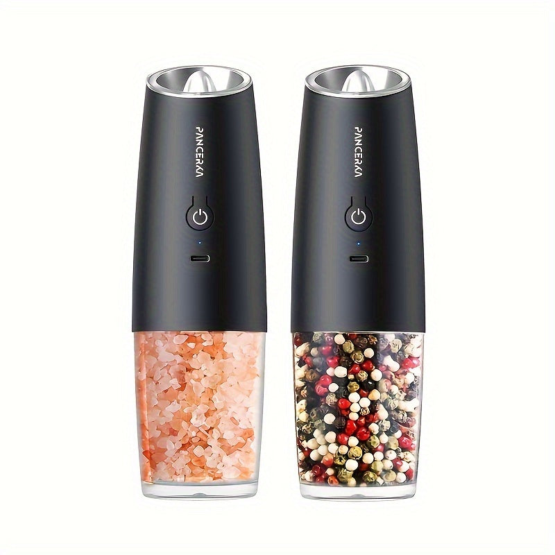 Электрический набор мельниц для перца и соли, перерабатываемый, без батареи, с USB-C, перезаряжаемый, регулируемый крупность, светодиодный свет