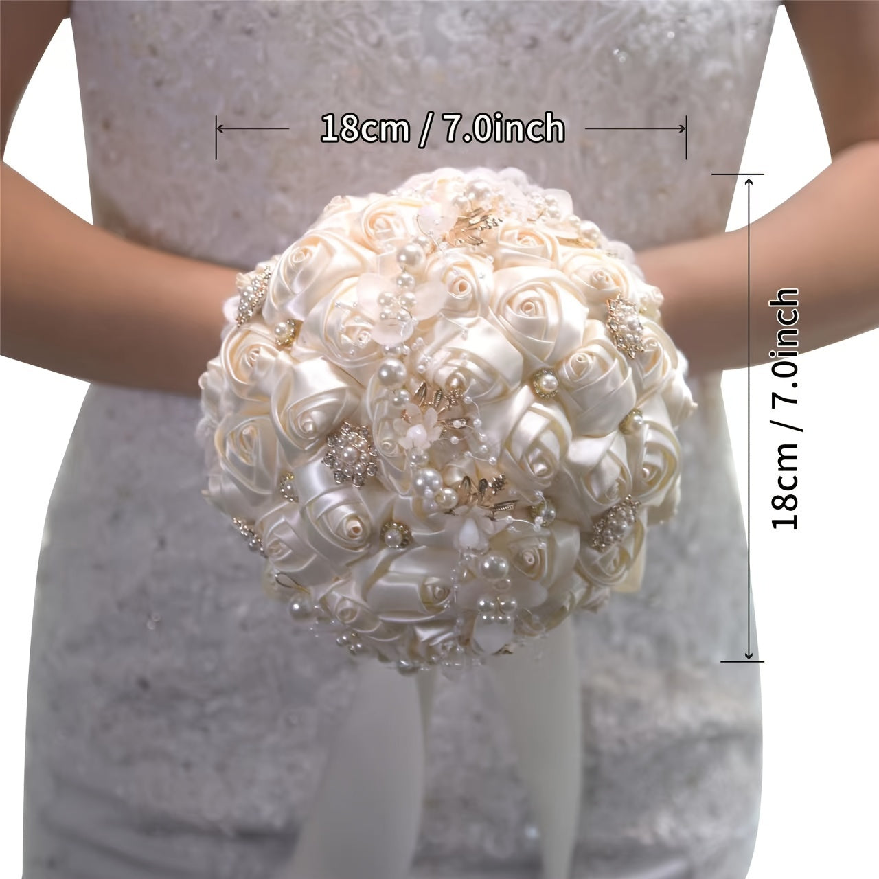 Satin Rose Wedding Bouquet Handcrafted Bridal Wrist Corsage Blue White for Bridesmaids and Events