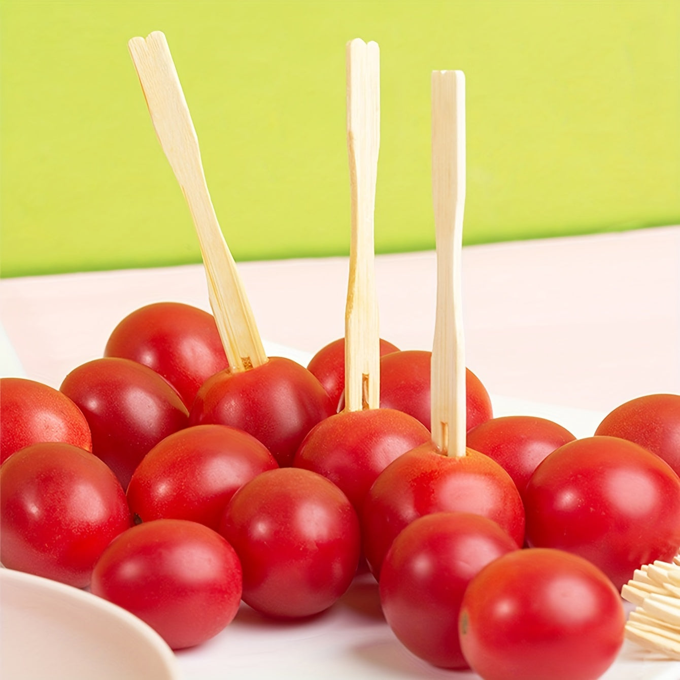 Set of 80 Beige Wooden Fruit Picks and Bamboo Cheese and Cake Forks