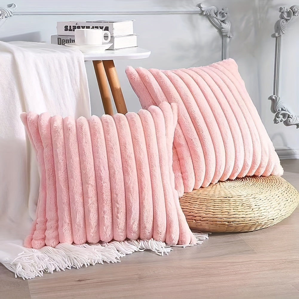 Bohemian Rabbit Fur Stripe Throw Pillow Cover Geometric Pattern Polyester Knit