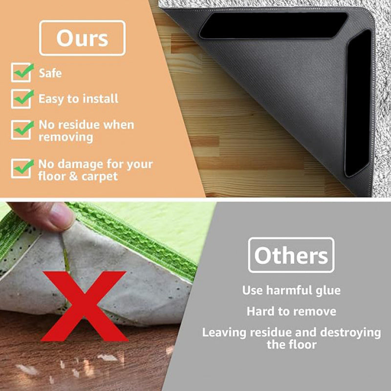 12 Pack Reusable Non-Slip Rug Gripper Pads for Hardwood Floors