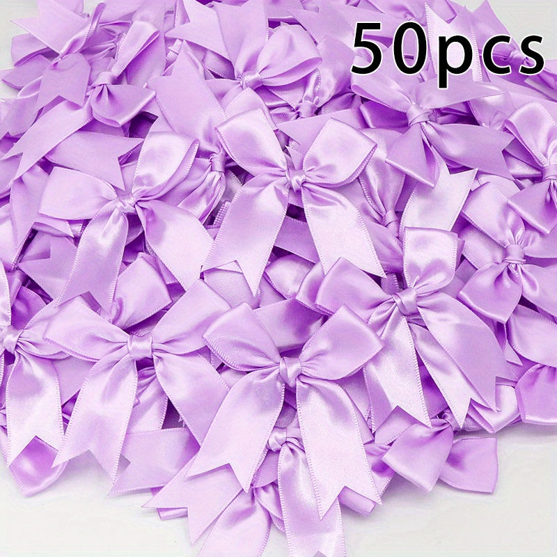 50 Small Pink and White Satin Ribbon Bows for Crafting Gift Tying Wedding Decorations