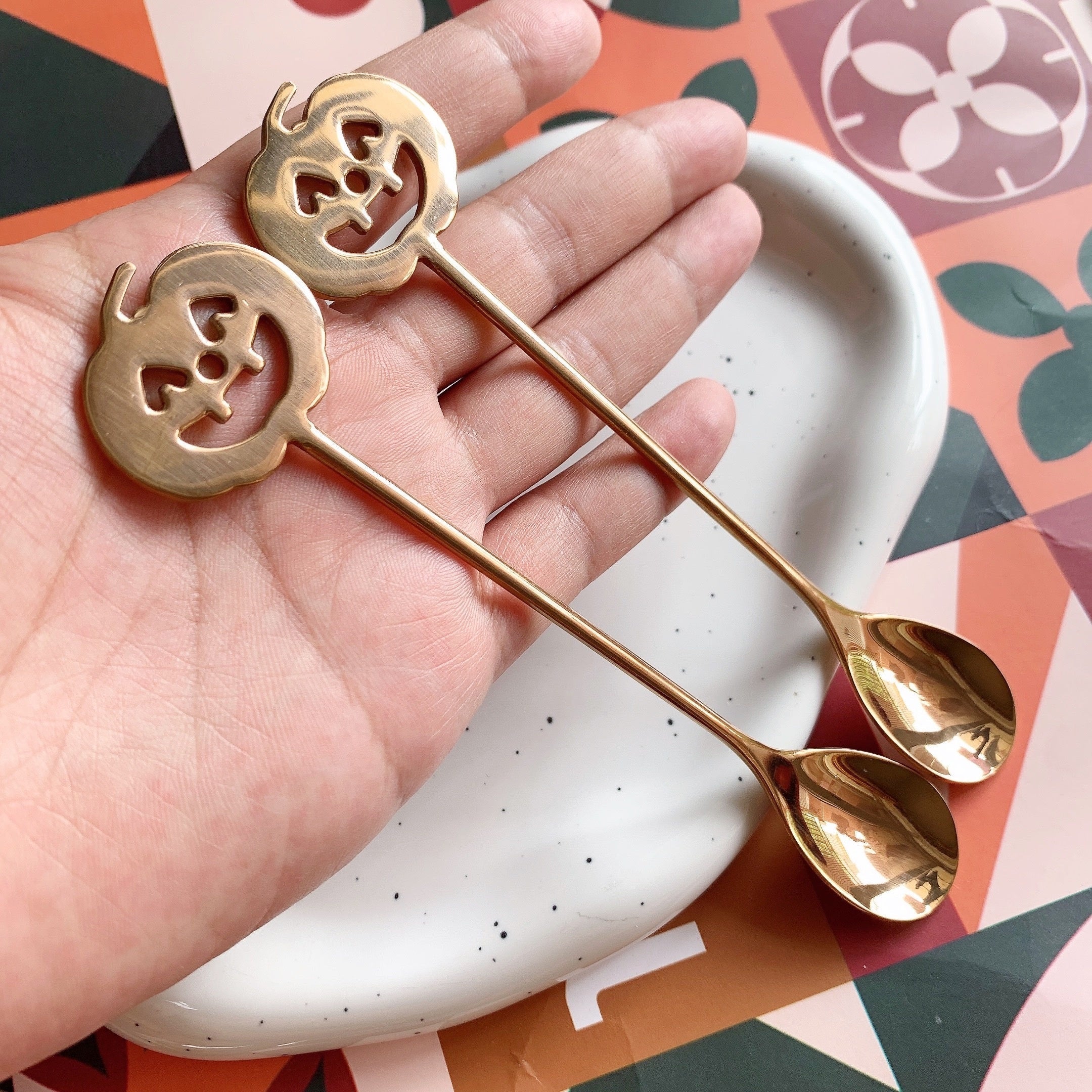 Set de cucharas de café y té en acero inoxidable para Halloween, diseño de calabaza, para vajilla de fiesta