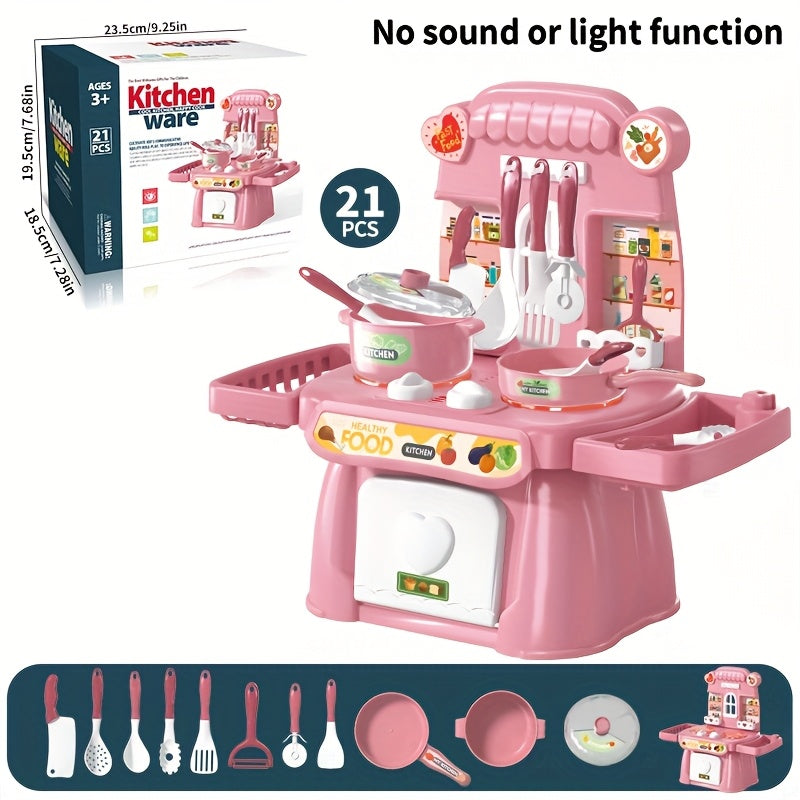 Pink Kids Play Kitchen Set for Ages 3 Plus with Realistic Food and Sink Educational Toy