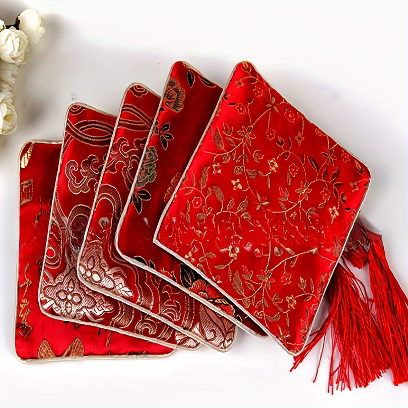 Набор сумок для украшений в стиле китайского шика с вышитым шёлковым бархатом и кисточками