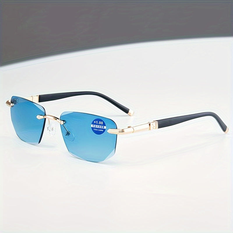 Unisex Blue Faceted Lens Reading Glasses with Metal Frame