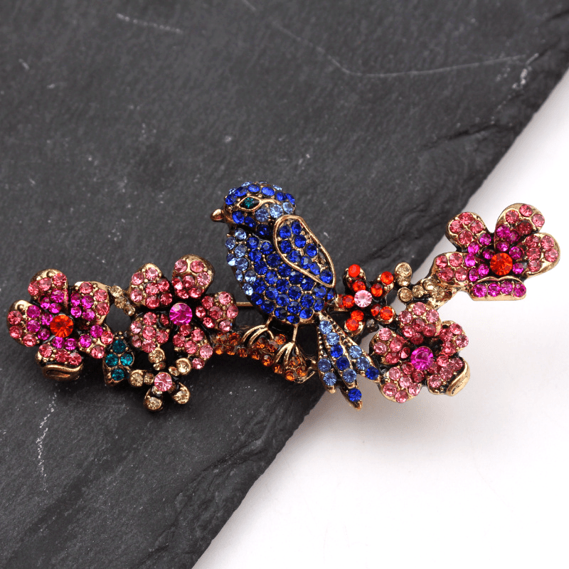 Animal Brooch Water Crystal Bird Branch Irregular Shape Fashion Accessory for Women