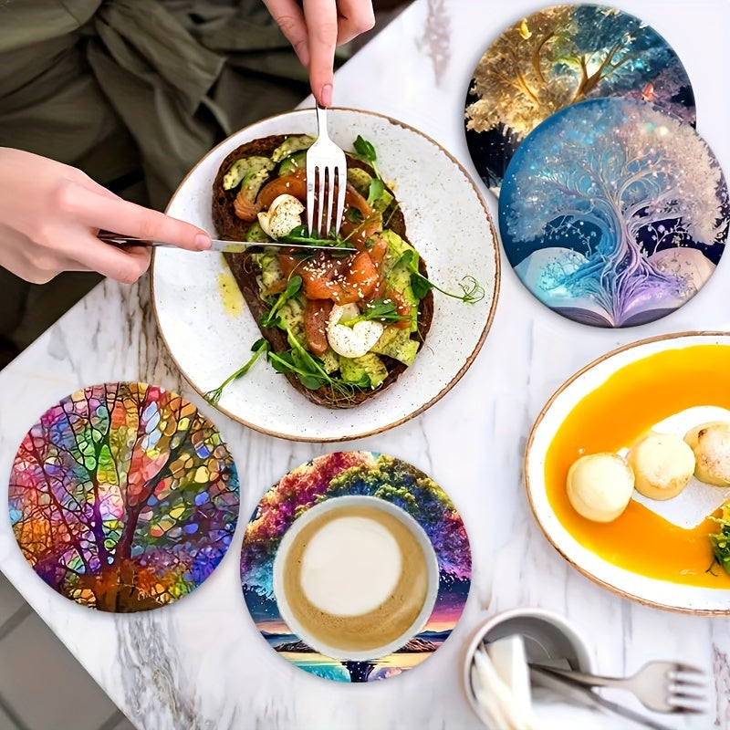 Set of 8 Tree Coasters Heat Resistant Non-Slip Pads for Home Office Party Christmas