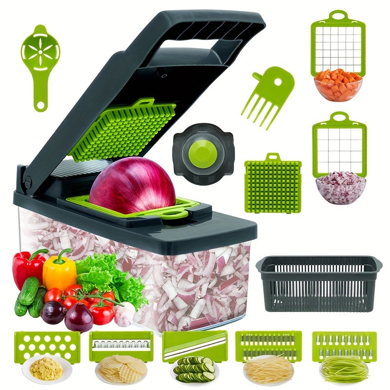 Multifunctional Vegetable Fruit Slicer Set 16 Pieces Manual Food Processor with Interchangeable Blades