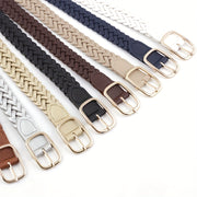 Women’s Woven Leather Belt Square Buckle for Coats and Jeans