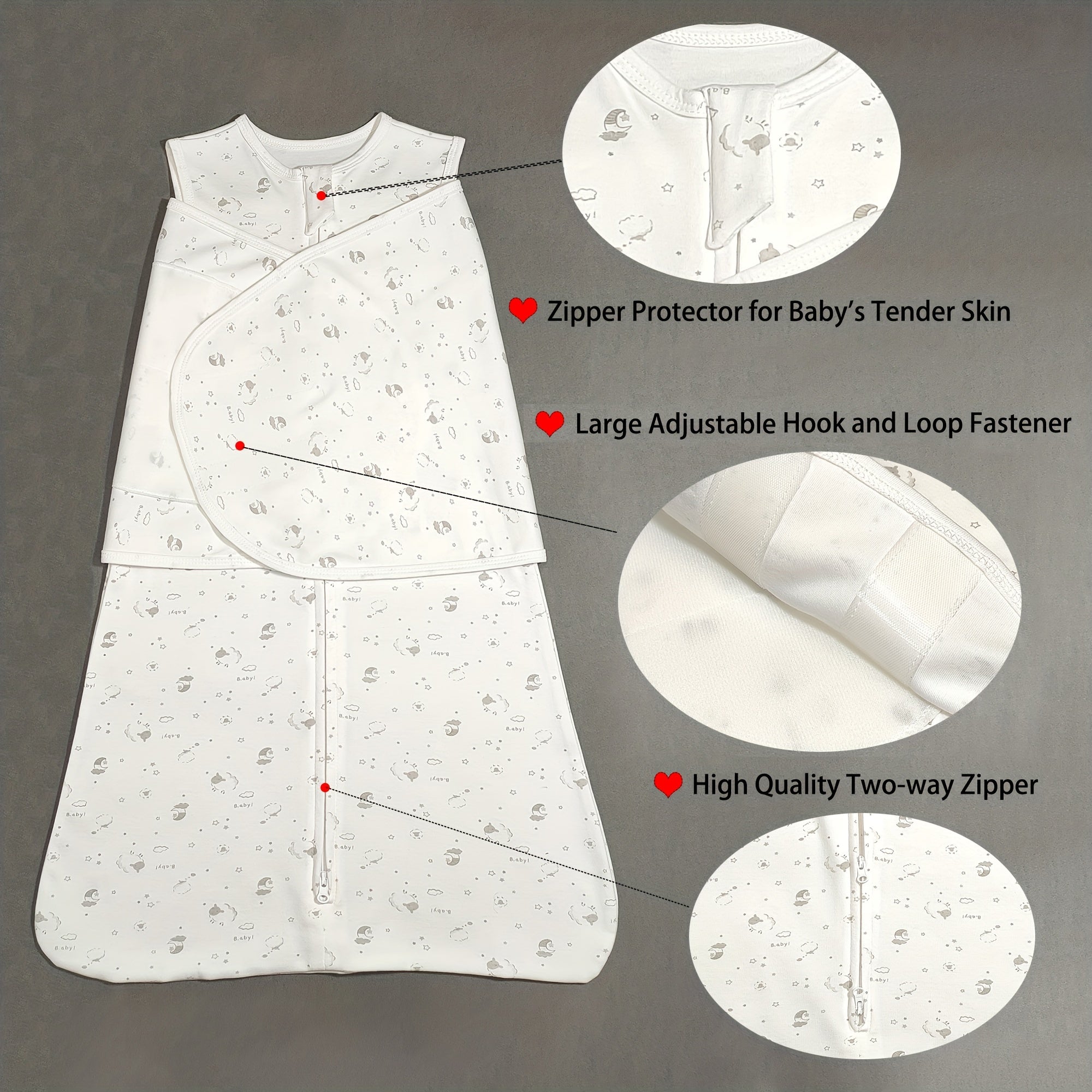 Baby Swaddle Blanket Cotton Animal Pattern Zipper Closure for Infants 6-12 Months