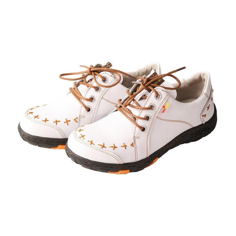 Women's Casual Leather Retro Oxford Shoes Breathable Slip-Resistant Flats