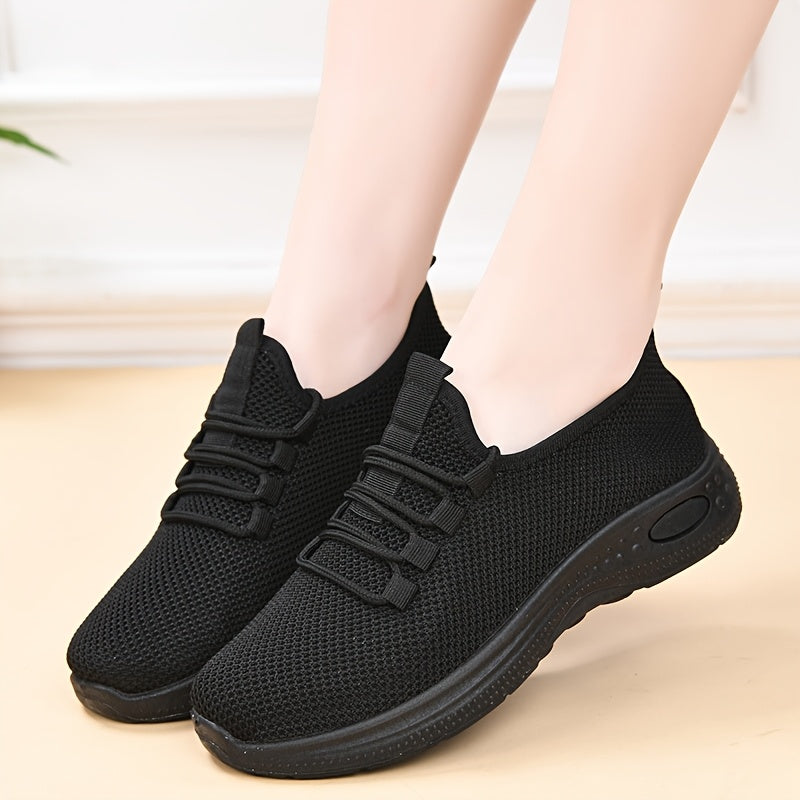 Women Low Top Lace-Up Casual Sports Shoes Black Breathable Anti-Slip