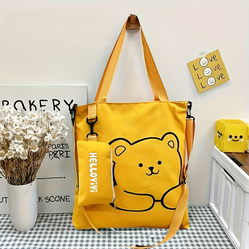 Cartoon Print Nylon Tote Bag with Large Capacity for Commuting Shoulder and Coin Bags