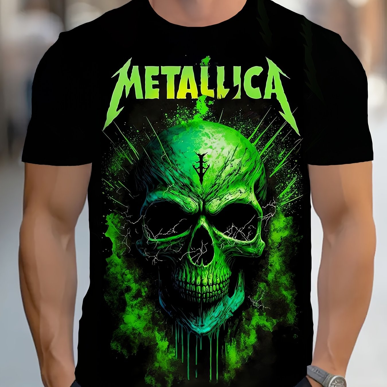 Мужская зеленая футболка с графическим изображением черепа и дизайном группы, короткий рукав, спортивная майка из полиэстера и спандекса