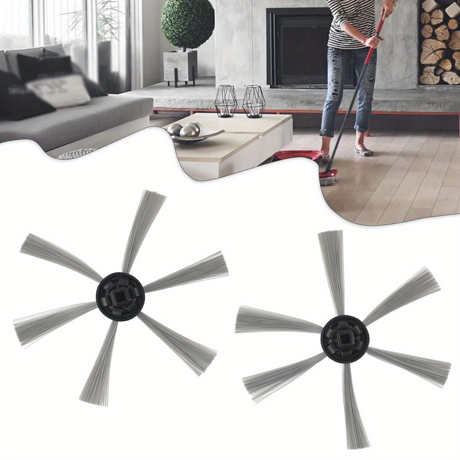 2 dona Robot tozalash uchun yon cho'tkalar, bardoshli plastmassa va metall tikanlar, tor joylar va axlatni yig'ish uchun