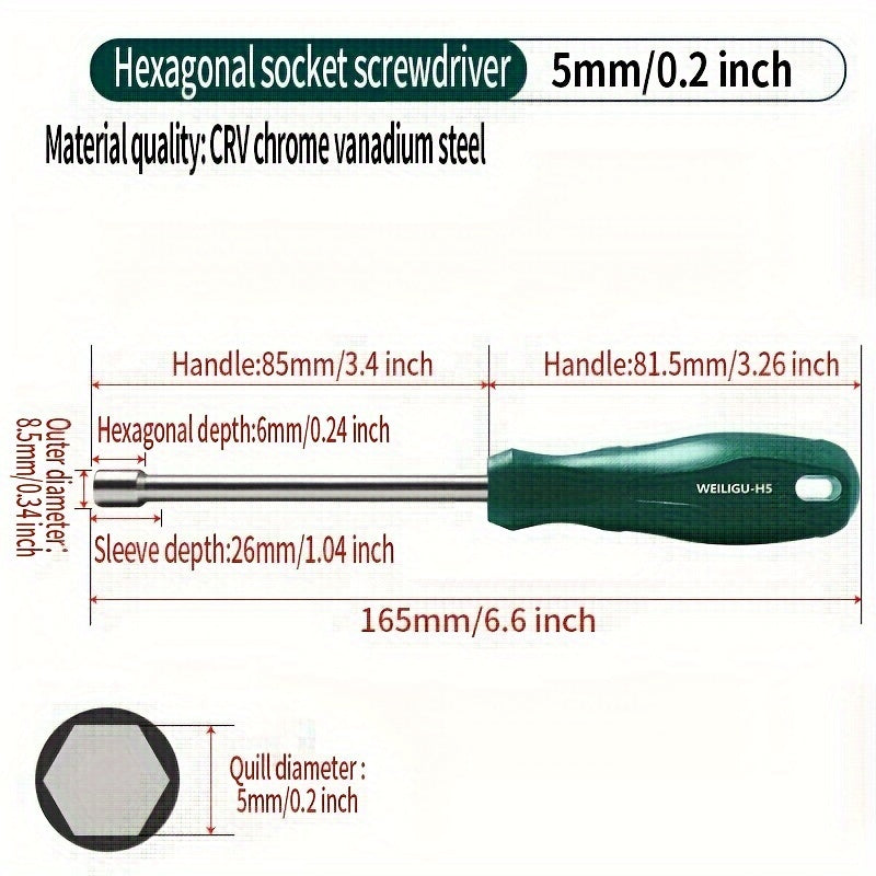 Manual Socket Wrench Set for Hex Screws 6-12mm, Durable Steel