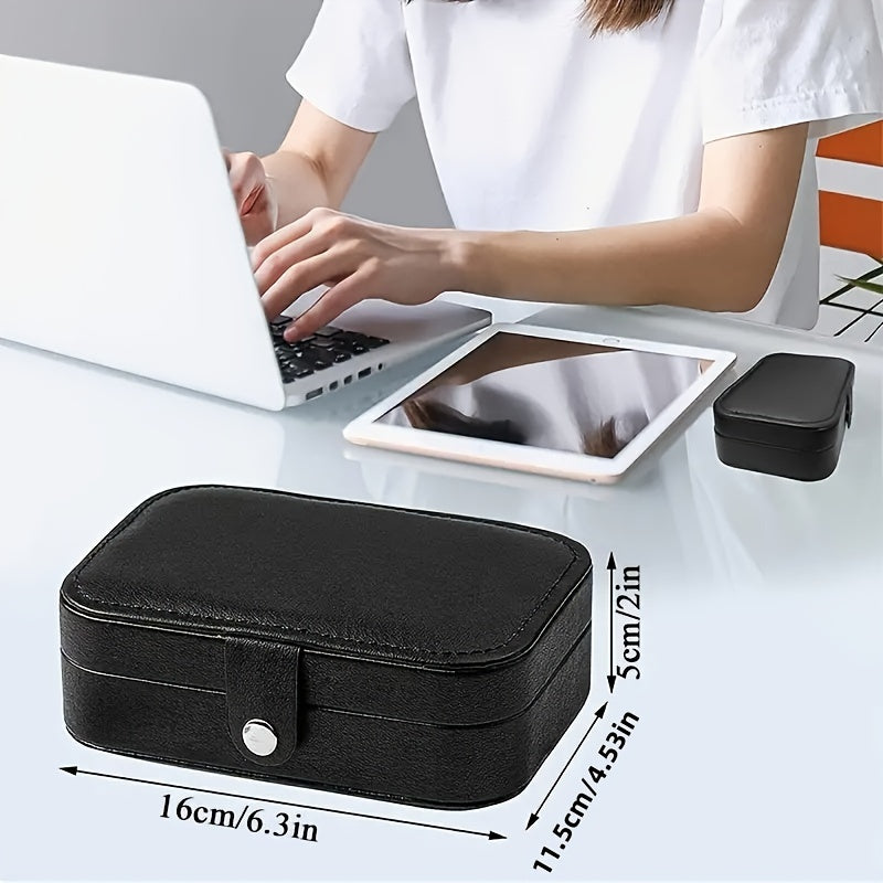 Mini Travel Jewelry Box with Double Layer Leather Organizer for Earrings Rings Necklaces