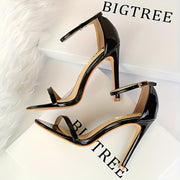 Women Black Stiletto Sandals Open Toe Ankle Strap High Heel Dress Shoes