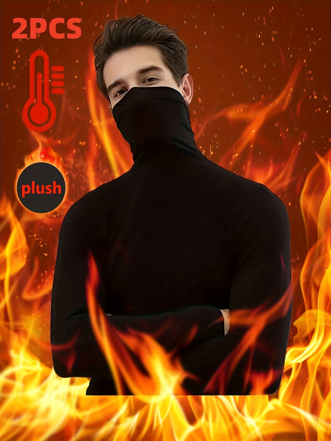 Мужской термокролик с высоким воротником, флисовая подкладка, длинные рукава, базовый слой для бега, тренировок, осени и зимы