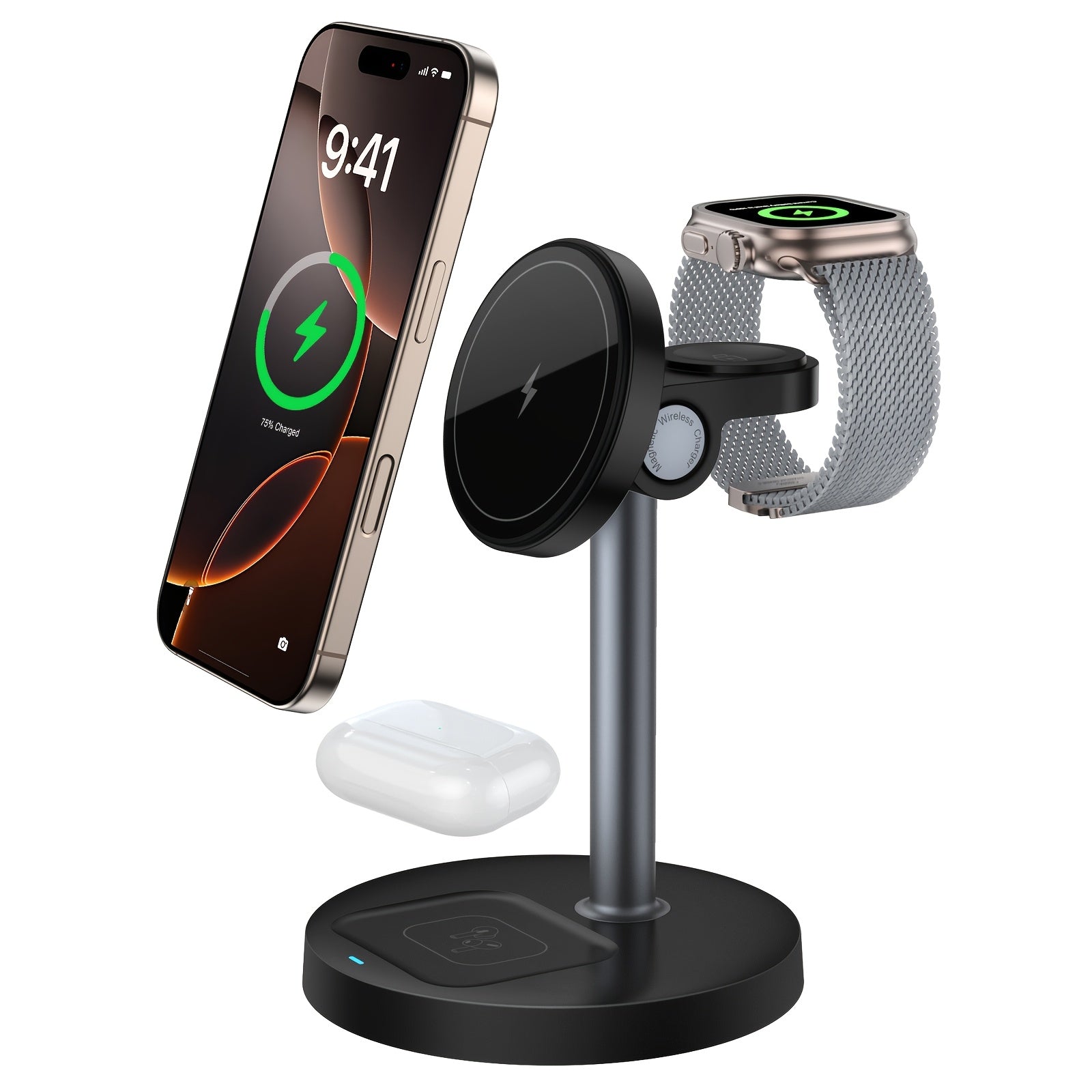 15W Magnetic Wireless Charger Stand for iPhone 12-16 Series with Adjustable Angle and Heat Dissipation Vents