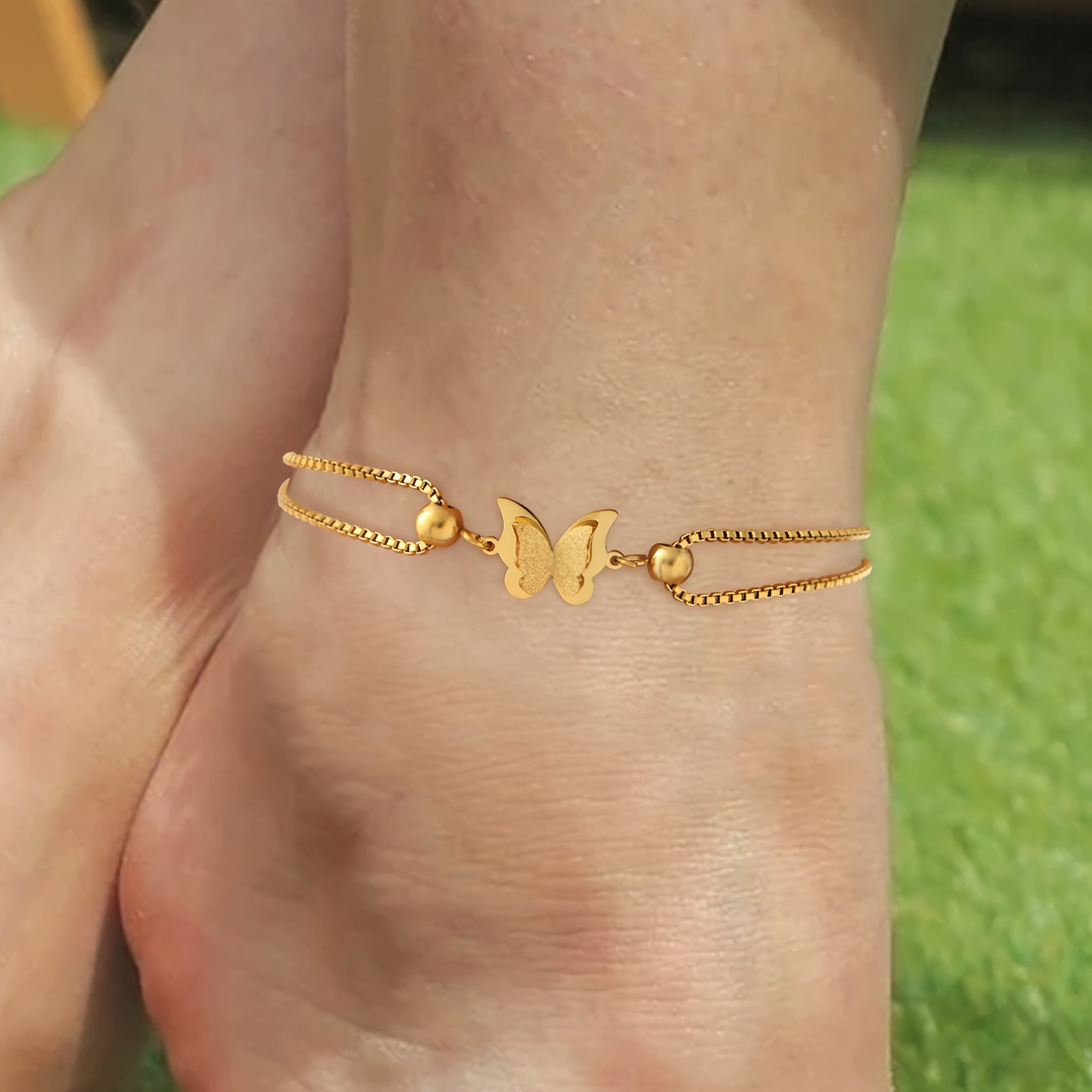 Women Matte Butterfly Anklet Hypoallergenic Stainless Steel Daily Wear