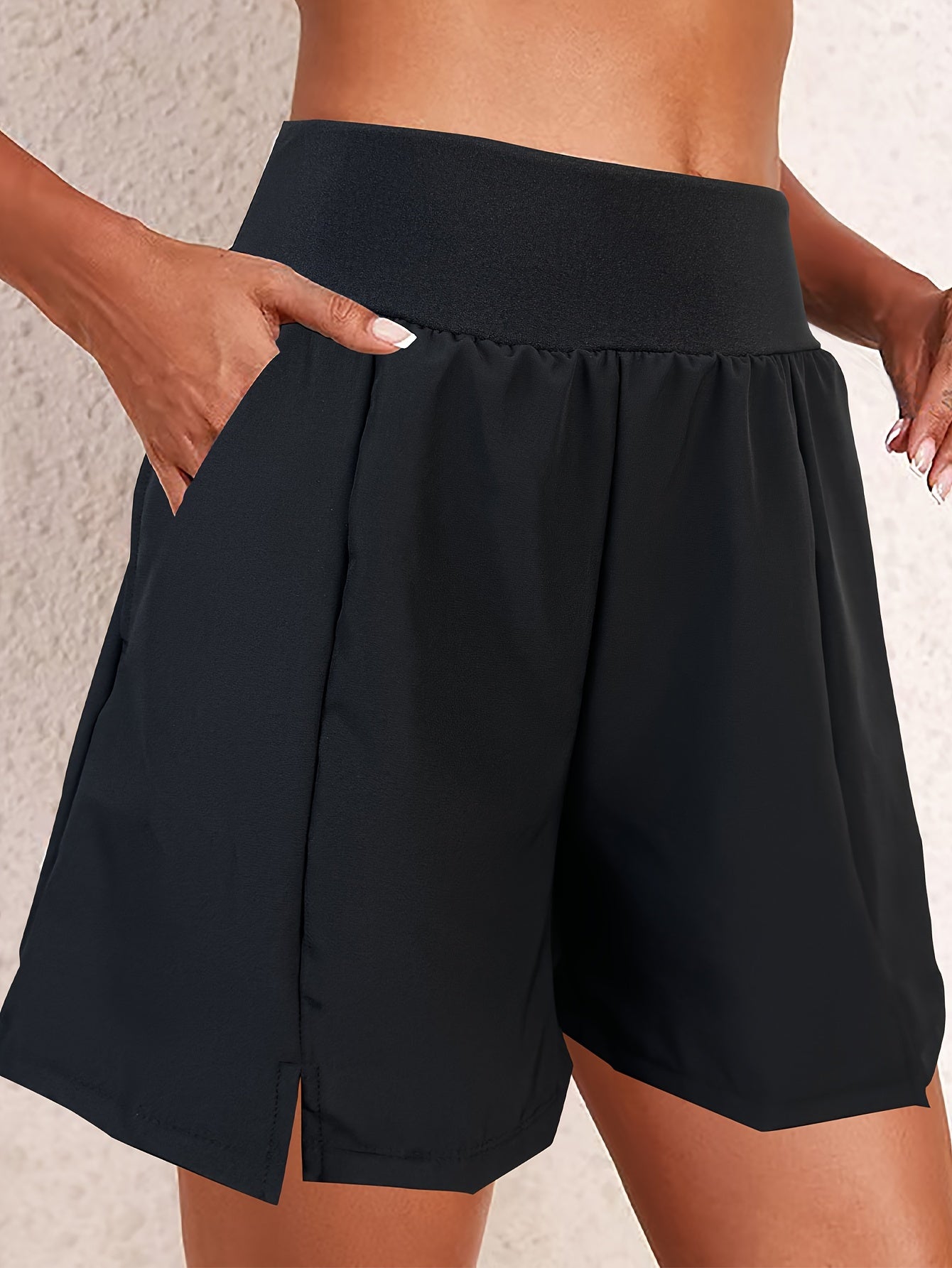 Women's High-Waist Swim Shorts Solid Nylon Spandex Non-See-Through Pockets