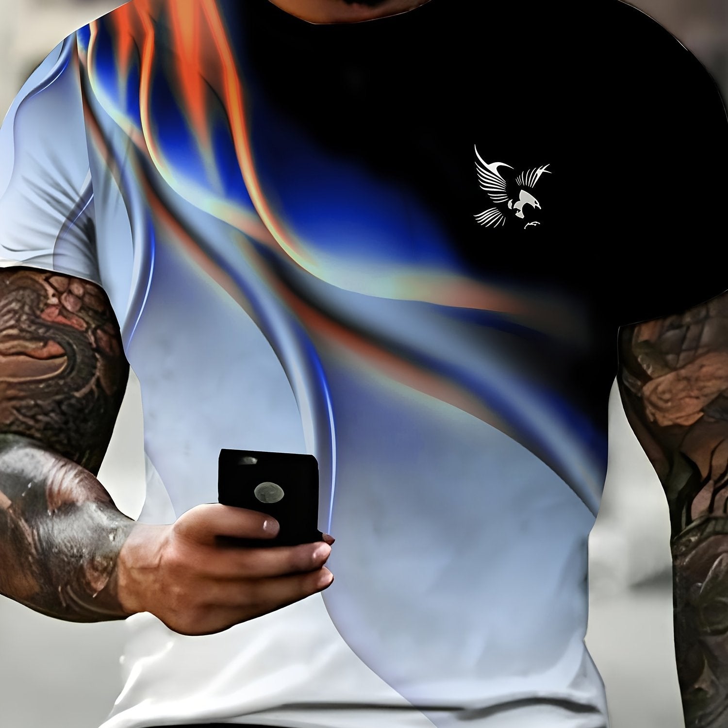 Plus Size Men's T-Shirt with Abstract Graphic Crew Neck Summer Polyester Casual Fitness Leisure