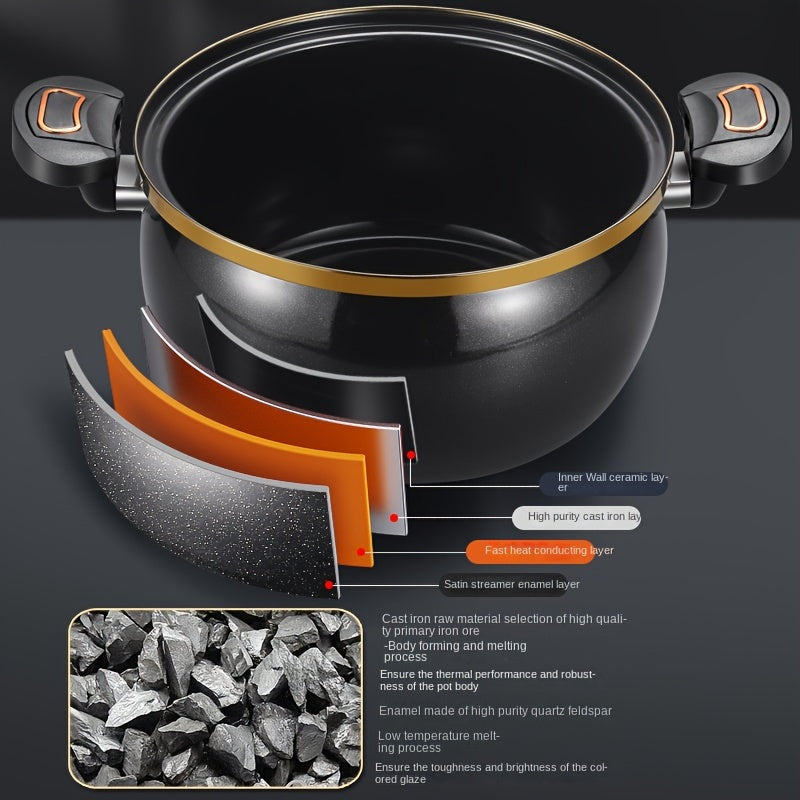 8L Cast Iron Stockpot with Lid for Soup Stew and Boiling Dishwasher Safe Compatible with Induction Gas Electric Stoves