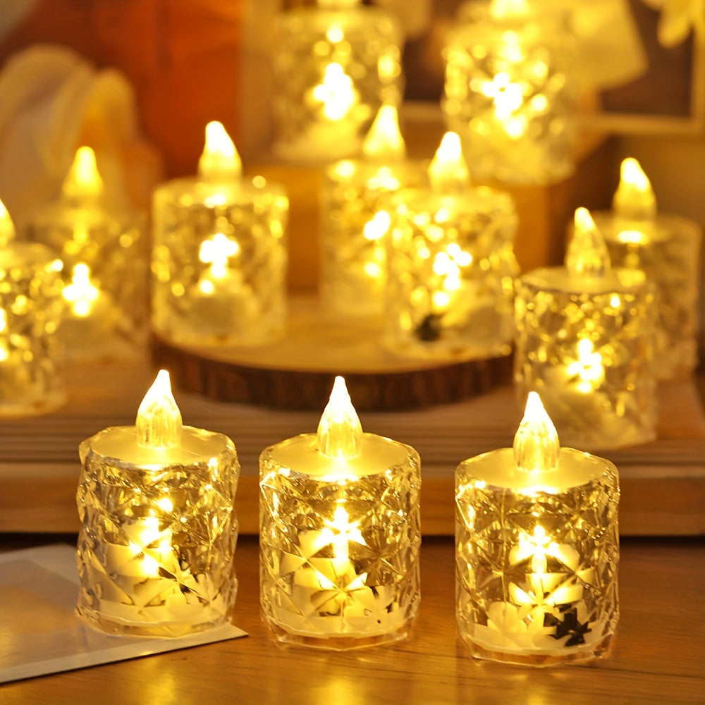 Set of 3 Crystal Pattern LED Flameless Tea Candle Lights for Home Decor Weddings Parties and Festivals