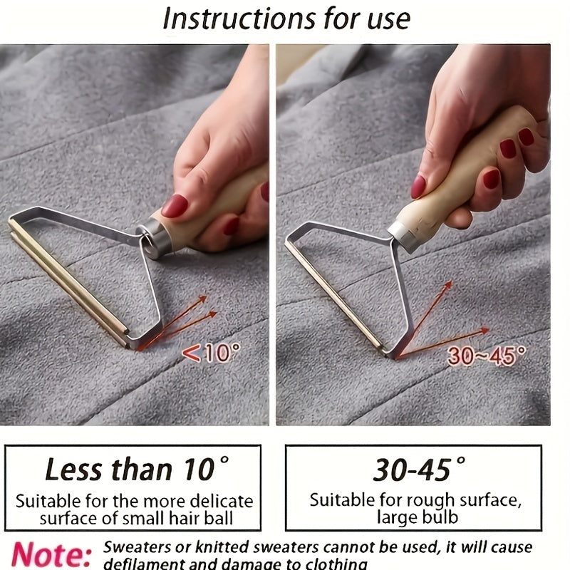Portable Fabric Lint Remover with Wooden Handle for Pet Hair and Sweaters