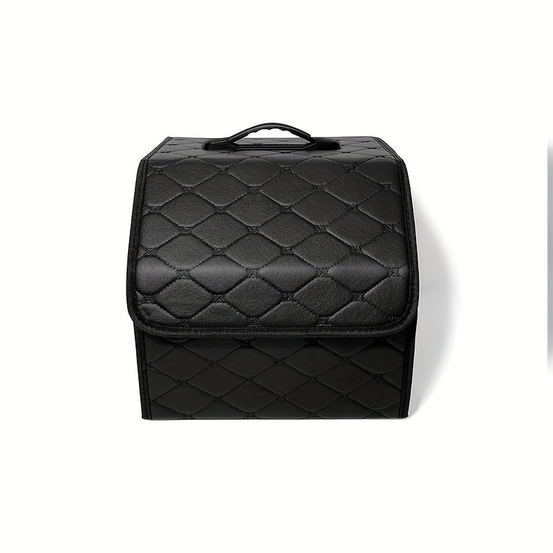 Premium PU charmli avtomobil yukxonasini tashkil etuvchi, yig'iladigan yuk saqlash qutisi va tortish montaji bilan. O'yinchoqlar, oziq-ovqat va boshqa narsalar uchun ko'p funksiyali, qora rangdagi zamonaviy dizayn va olmos tikuv naqshiga ega.