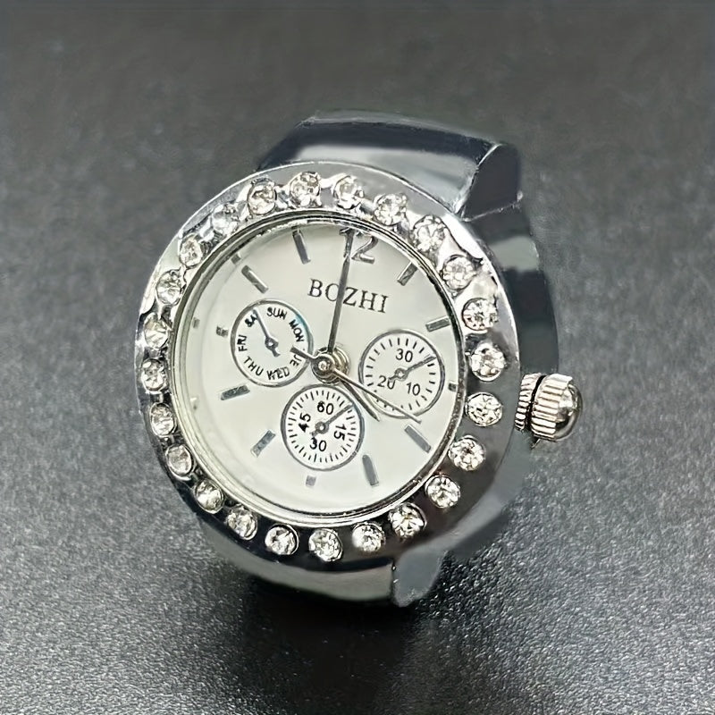 Unisex Elastic Band Analog Ring Watch Rhinestone Quartz Jewelry Gift