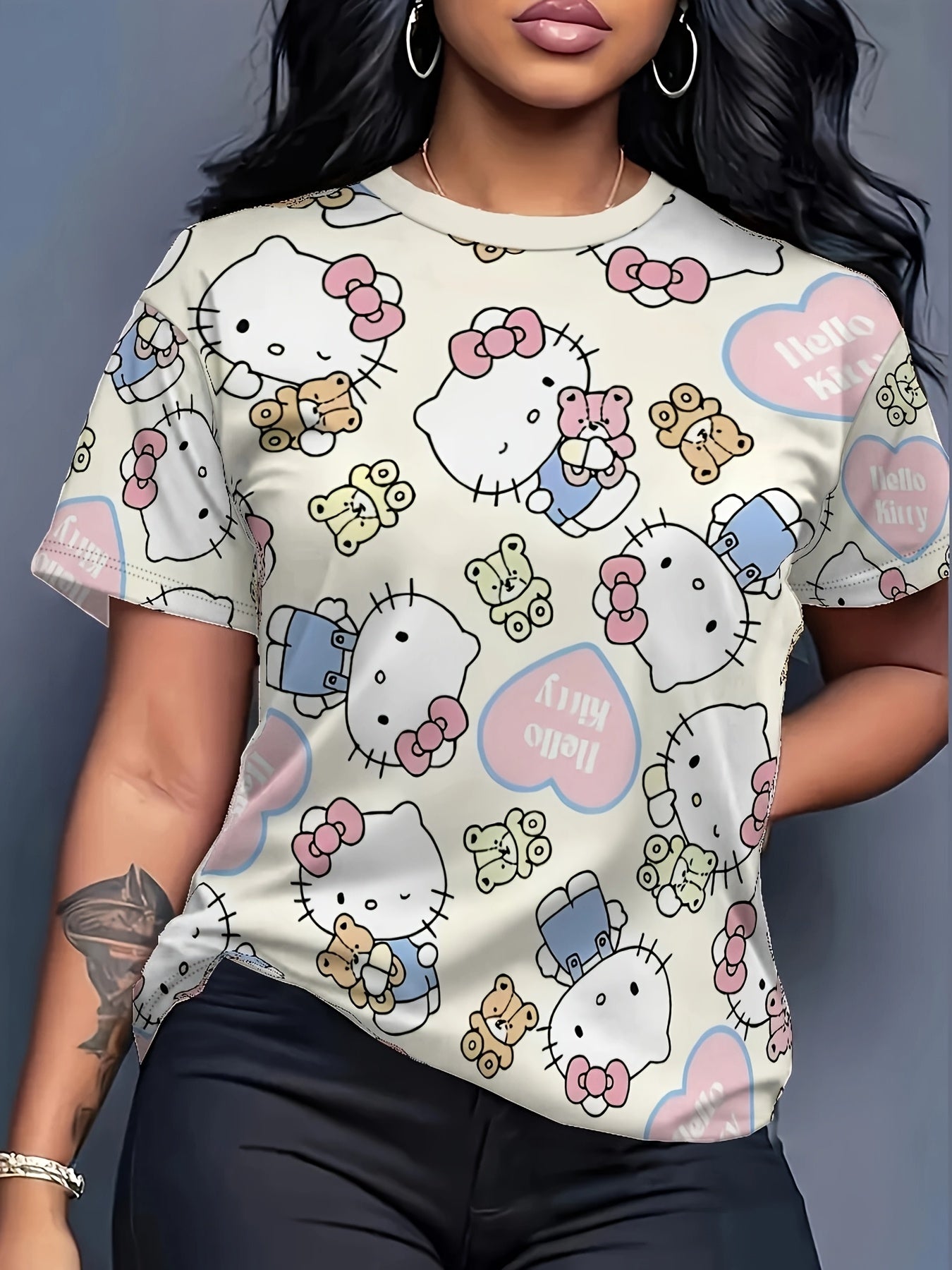 Plus Size Women's Cotton Graphic T-Shirt Short Sleeve Casual Top