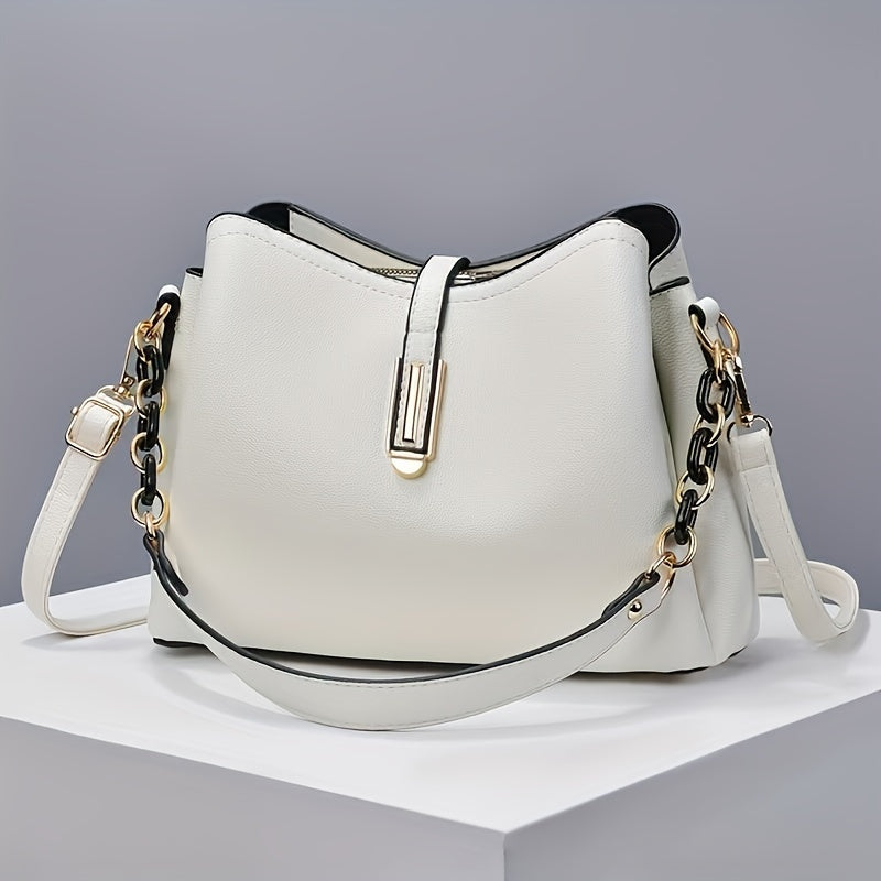 Women's White PU Shoulder Crossbody Bag for Spring and Summer Elegant Fashion