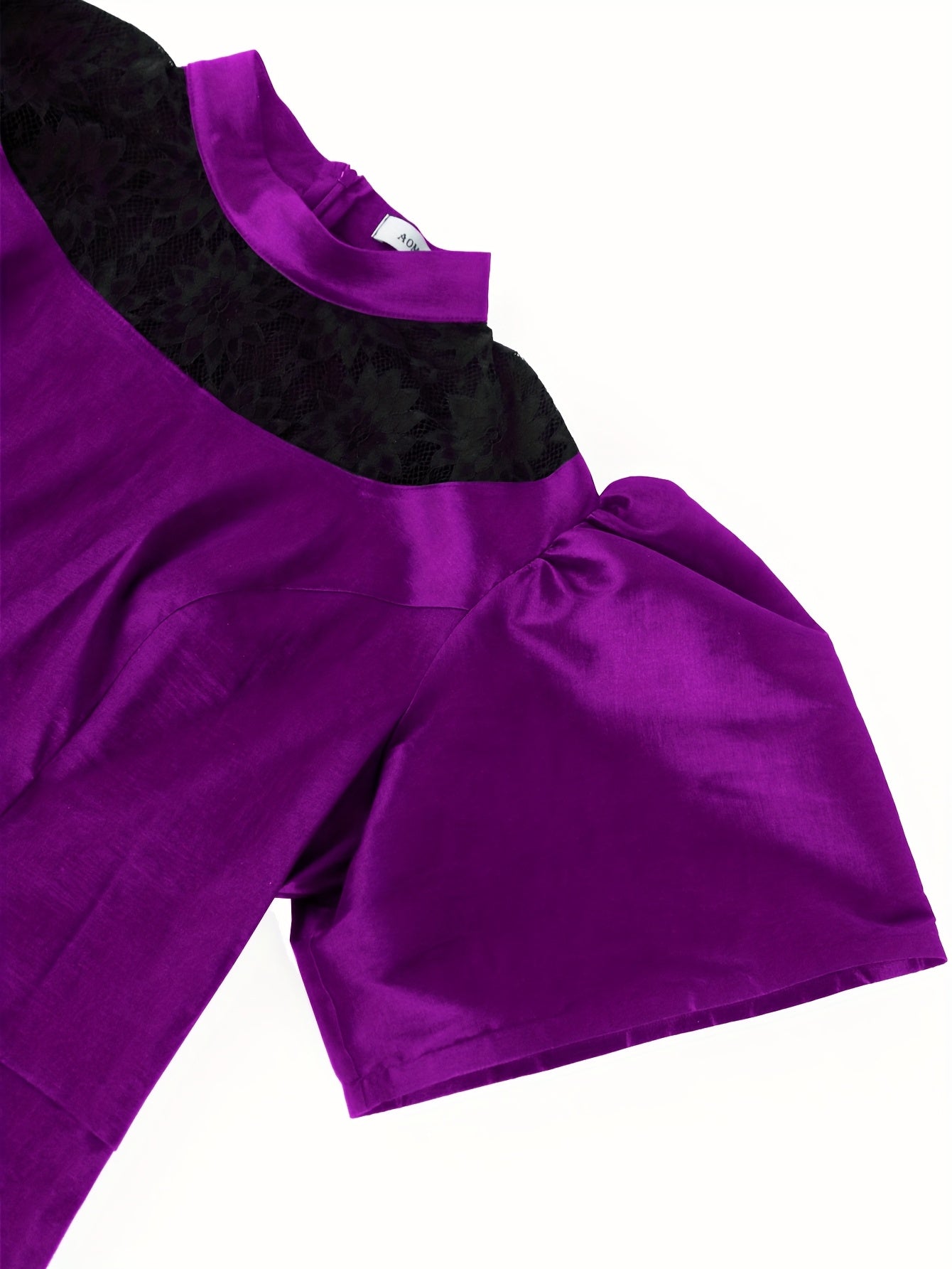 Plus Size Purple Lace-Trim Maxi Dress for Women Flared Short Sleeve Party