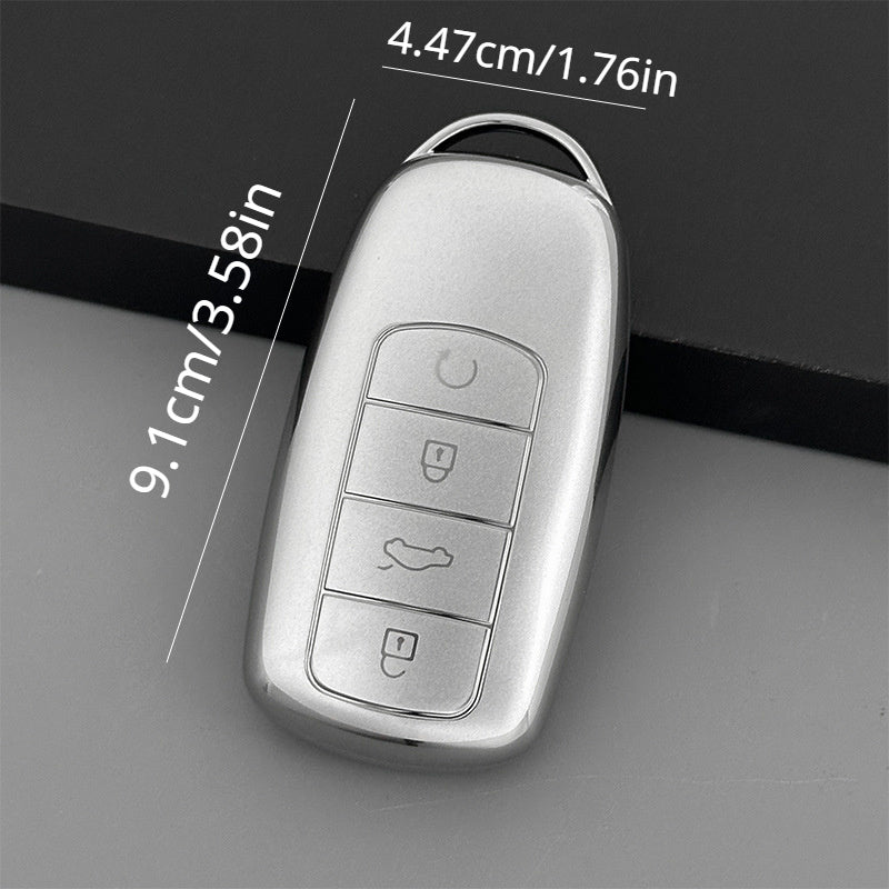 Universal TPU Car Key Fob Cover Silver with Keychain for Multiple Models