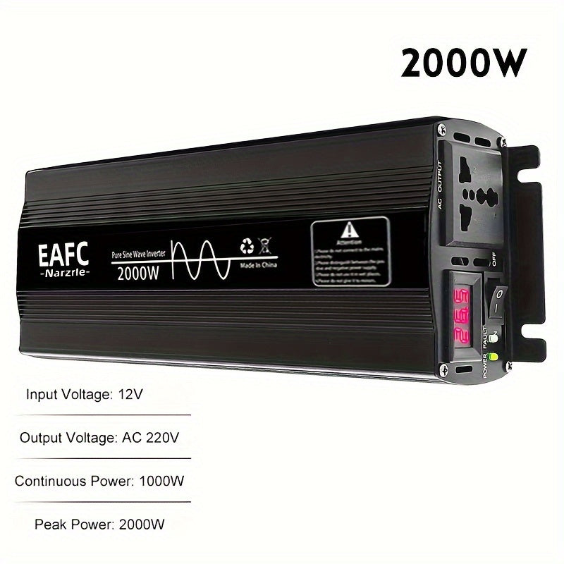 Car Power Inverter 12V to 220V Pure Sine Wave 2000W Continuous Peak 4000W