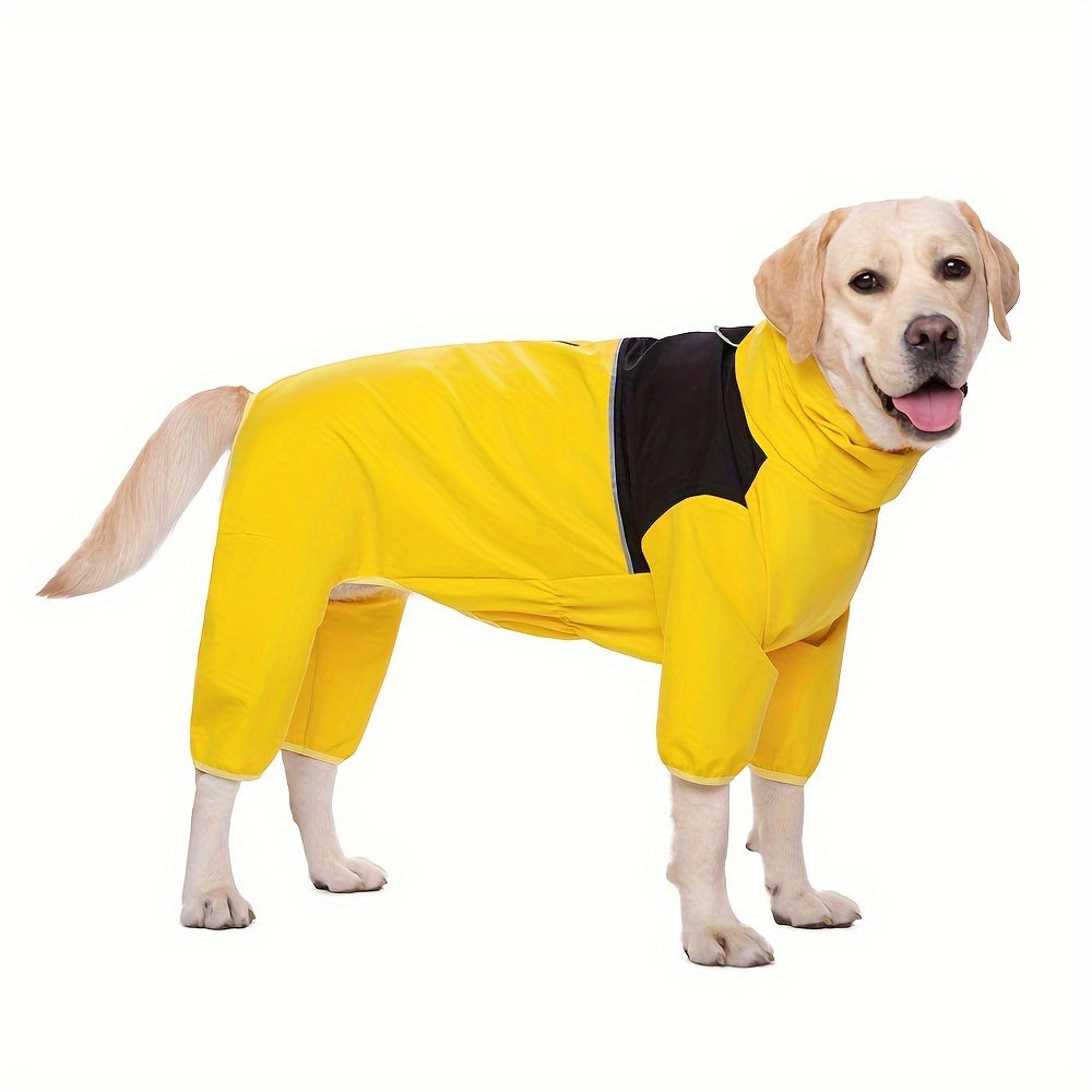 Medium to Large Dog Raincoat Bright Yellow Waterproof Polyester with Zipper Closure