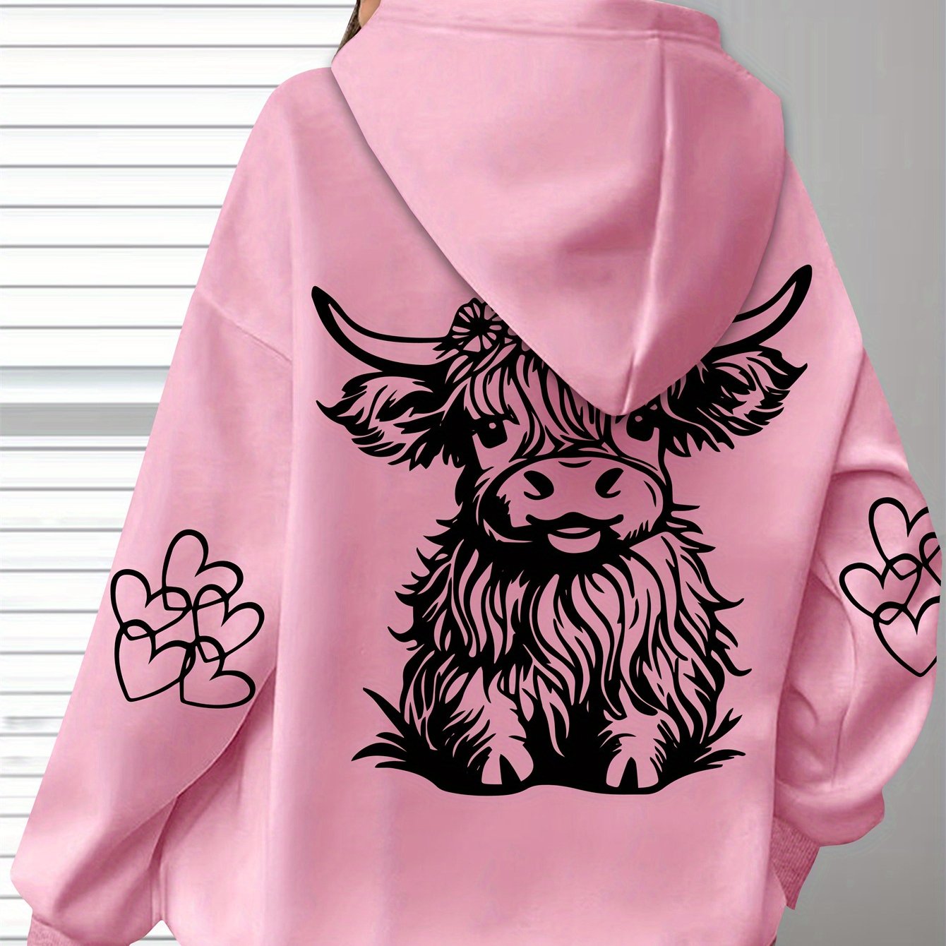 Women's Oversized Cozy Hoodie Brown Highland Cow Print Long Sleeve Pullover Casual