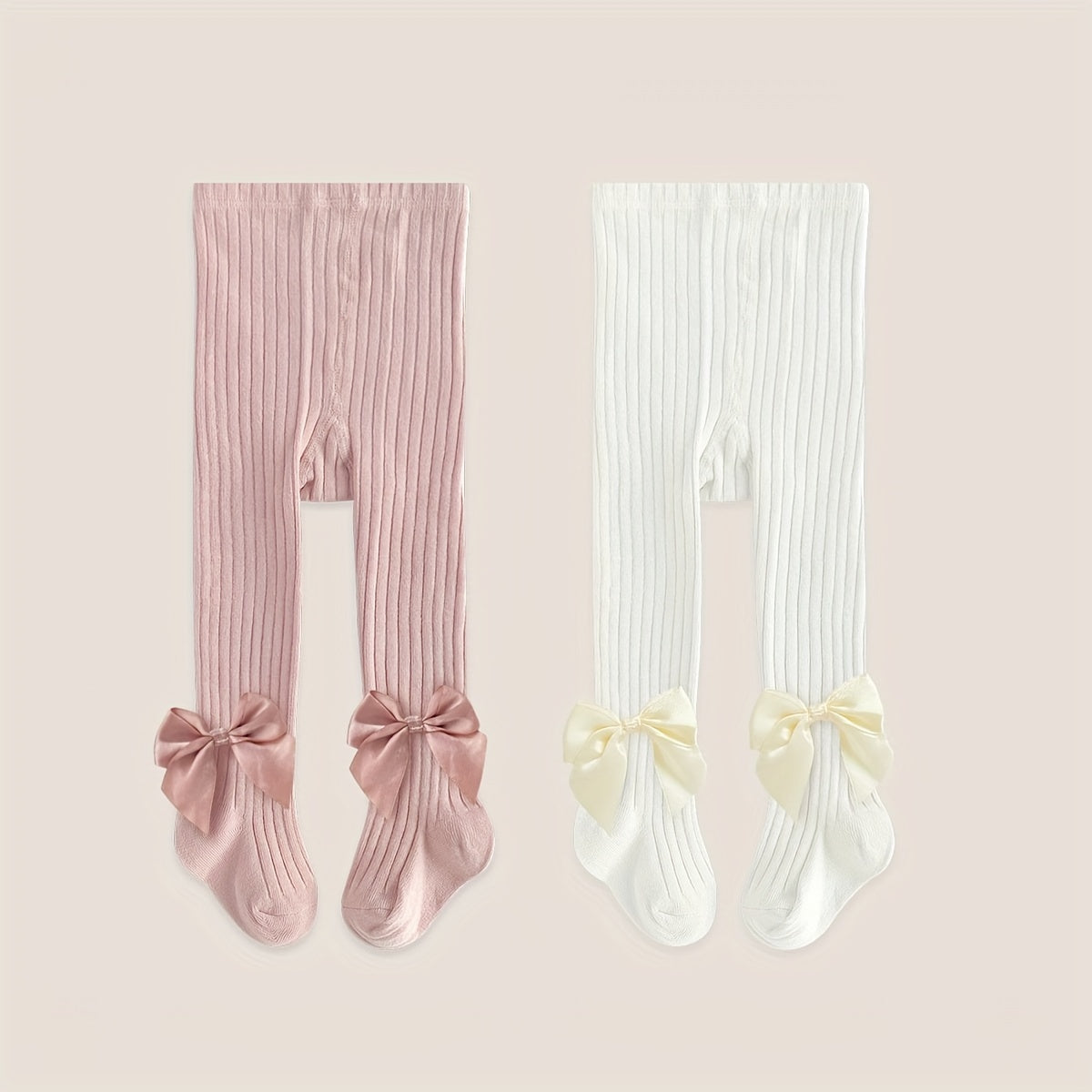 Set of 2 Girls Baby Leggings with Bow Design for Spring and Autumn Outdoor Wear