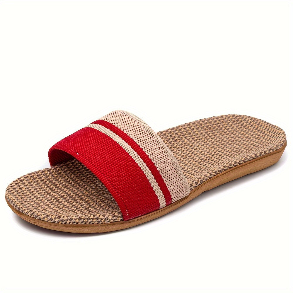 Women's Linen Slides Open-Toe Flat Summer Sandals Indoor Outdoor Size 6-10.5