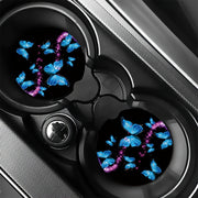 2pcs Butterfly Pattern Car Cup Holder Coasters Interior Decor Accessories